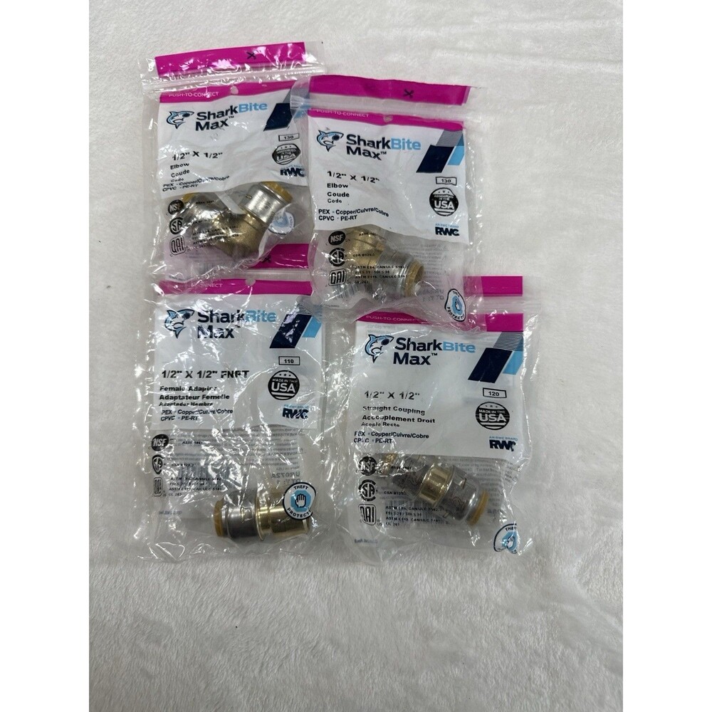 SharkBite Max 1/2” Lot – Elbow, Coupling, FNPT Adapter (4 pcs) NEW